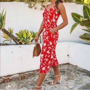 NWOT Vici Red Floral Jumpsuit